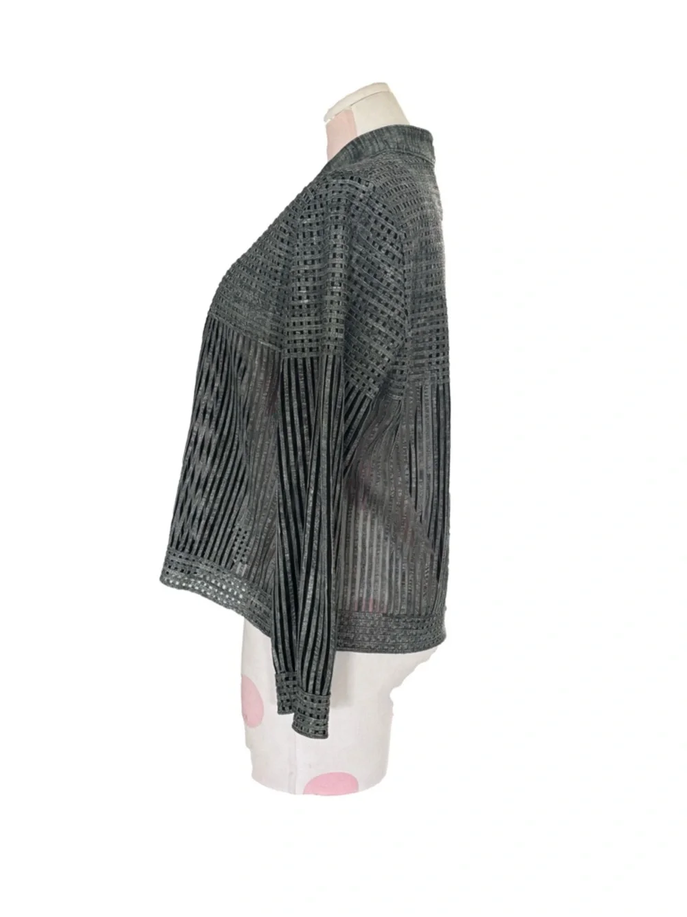 Edgy Avant-Garde Y2K Leather Sheer Jacket - Gray XL